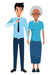 Family grandmother with adult son cartoon