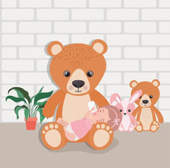 little baby girl with stuffed toys character
