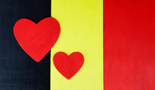 Belgium - national flag with love of Belguim's culture, Brussels, and tourism. Space for design / text / copy.