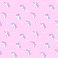 Pink seamless pattern. Unicorns