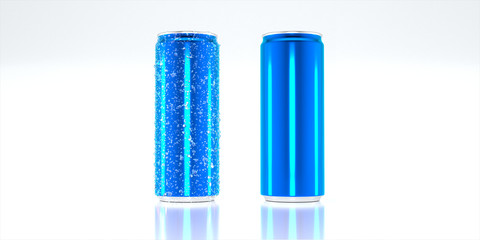 Set mockup aluminum cans with water droplet on surface can isolated on white background. Empty can packing. 3d rendering.