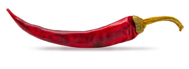 1 dry red chilli pepper Isolated on white background.