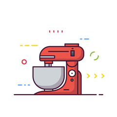 Kitchen food processor machine vector. Kitchen mixer machine for cooking. Red modern electric kitchen appliance. Restaurant kitchen equipment. Line style vector illustrations with thick lines.