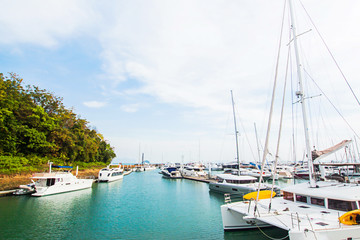 Obraz premium Por Bay Port Marina Grande to Koh Tachai Koh Phra thong,To the Koh Surin Ko Panyi. He leaned,Tourist port Phang Nga Bay National Park. ,Major tourist attractions.January 5, 2018 Phuket Thailand