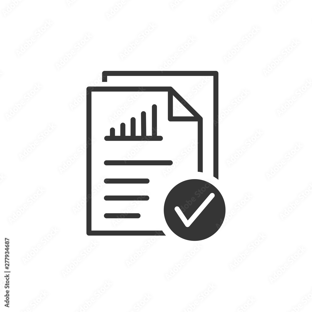 Aufkleber document like auditing. scrutiny, annual verification, info. flat style quality sign or success prov