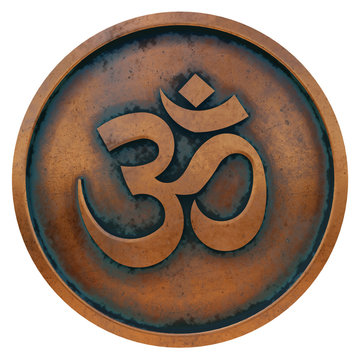 Hinduism symbol on the copper metal coin 3D rendering