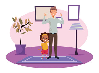 Single father with little daughter cartoon