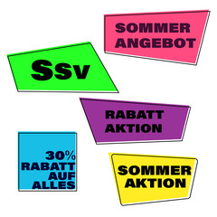 Obraz premium Set of summer sale stickers. Text in German says Final Summer Sale, Summer Sale, Discounts for Everything