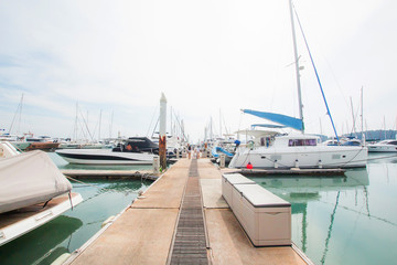 Fototapeta premium Por Bay Port Marina Grande to Koh Tachai,Koh Phra thong,To the Koh Surin Ko Panyi,He leaned,Tourist port Phang Nga Bay National Park,Major tourist attractions.January 5, 2018 Phuket Thailand.