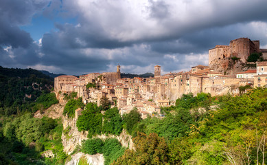 A panorama view of Pitigliano, Tuscany, Italy