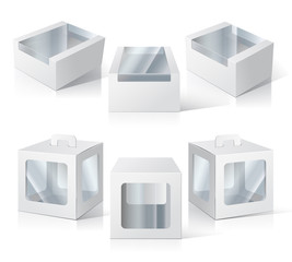 Carton Or Plastic Blank Package Box with a transparent plastic window. Illustration Isolated On White Background. Ready For Your Design. Product Packing Vector.