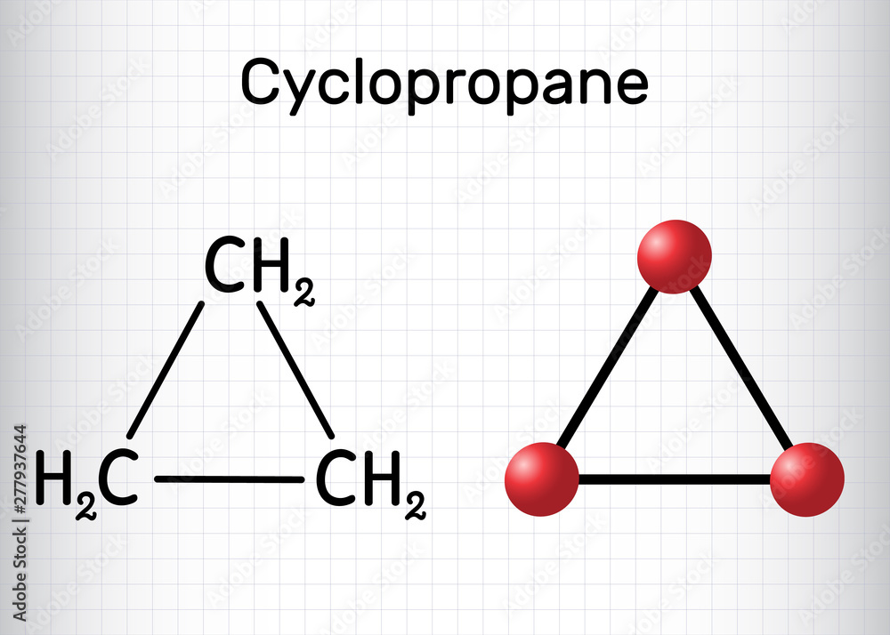 Wall mural cyclopropane cycloalkane molecule. it is an inhalation anaesthetic. sheet of paper in a cage.structu