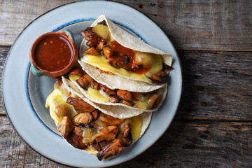 Mexican quesadillas with champignon mushrooms