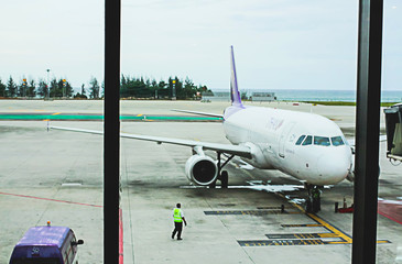 Thai Airways is parked in,Is landing at Phuket International Airport Thailand,June 22, 2018