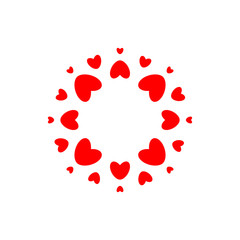 Abstract love logo. Circle of hearts. Frame for love photo. Happy family symbol. Vector isolated emblem template on white background.