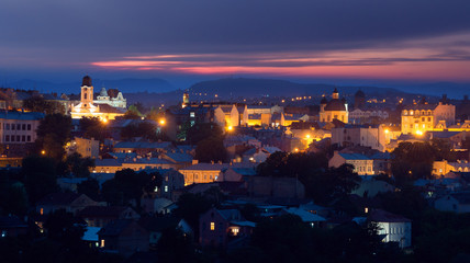 Chernivtsi city at the night. Composite photo