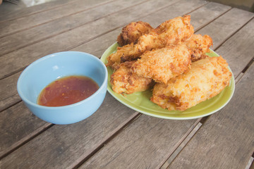 The sauce chicken,On a brown wood table,In Phuket Thailand