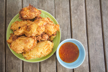 The sauce chicken,On a brown wood table,In Phuket Thailand