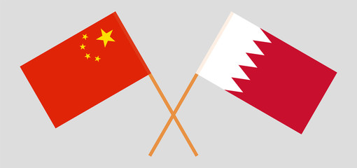 Bahrain and China. Crossed Bahraini and Chinese flags