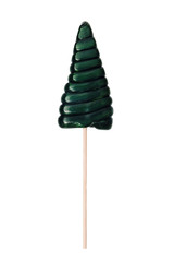 Candy in the shape of a Christmas tree on a white background. Green Lollipop isolated on white background