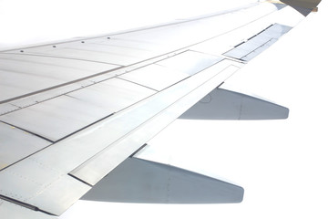 Airplane wing flying White background Bright daylight