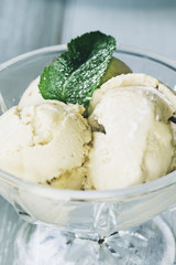 Homemade Organic Vanilla Ice Cream with Mint