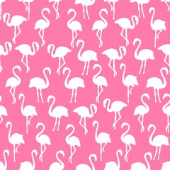 White flamingo silhouettes seamless pattern on Pink background