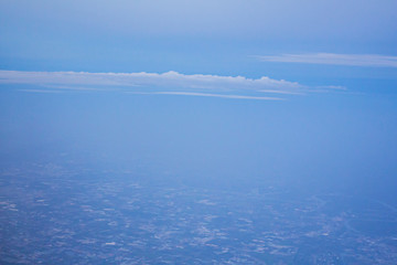 High angle top view on plane,Chao Phraya River Thailand's major rivers Bangkok Thailand capital, At evening at 4 o'clock,Tropical zone asia.