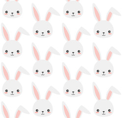 Cute rabbit vector pattern in kawaii style. Childish bunny seamless print. 