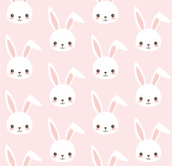 Cute bunny pattern. Rabbit head vector seamless background for baby, child.