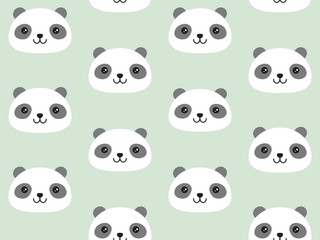 Cute panda pattern in cute kawaii style. Vector seamless background in flat graphic style.