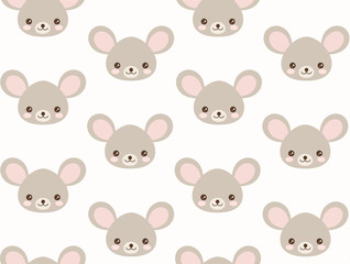 Obraz premium Cute mouse vector pattern. Mouse head in kawaii style. Seamless background. 