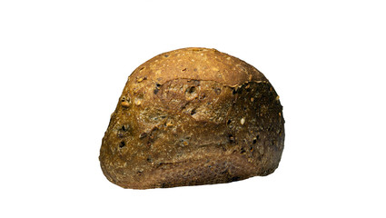 Freshly baked tasty, crispy bread loaf, close-up, isolate on a white background