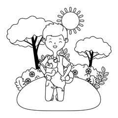 Boy with cat cartoon design