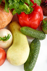 Food photography different vegetables isolated white background. Organic food background.