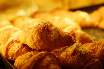 Croissants on the rack in a bakery in Phuket Thailand