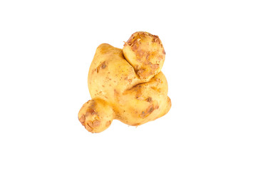 Fresh white potatoes isolated on white background. The view from the top. Organic food background.