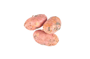 Fresh red potatoes isolated on white background. The view from the top. Organic food background.