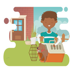 Boy with dog cartoon design