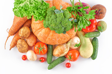 Food photography different vegetables isolated white background. Organic food background.