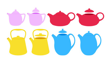 Vintage teapots set. Vector flat kettels illustration.