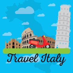 Colored landscape with different famous places in Italy. Travel to Italy - Vector