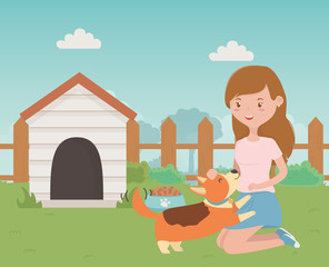 Girl with dog cartoon design