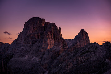 Fototapeta na wymiar Cima Cantinaccio 2981m after the sunset (Italy)