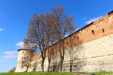 Sentry Corner Tower and Kremlin wall in Zaraysk town. Cultural heritage of the Middle Ages (16th...