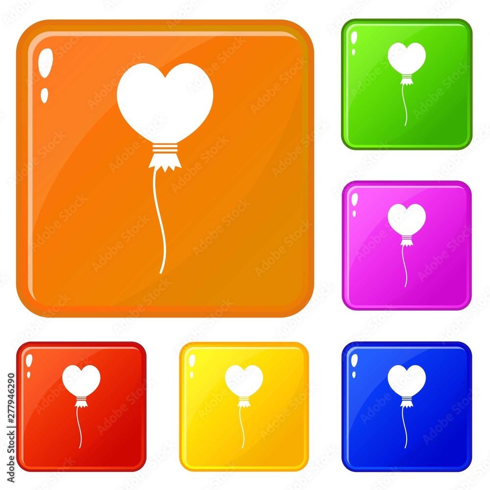 Poster balloon in the shape of heart icons set collection vector 6 color isolated on white background