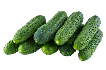 Fresh cucumbers isolated on white background. Background of organic food.