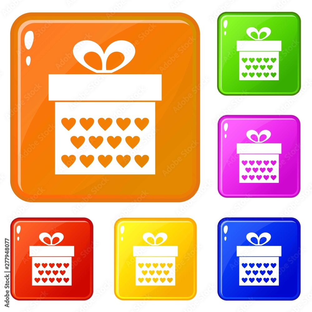 Poster gift box with ribbon bow icons set collection vector 6 color isolated on white background