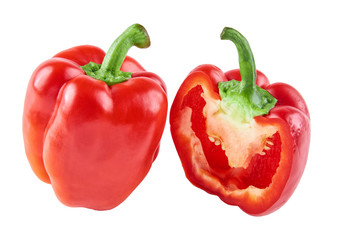 Fresh sliced peppers isolated on white background. Background of organic food.