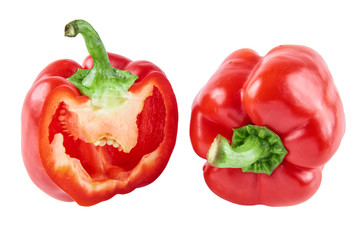 Fresh sliced peppers isolated on white background. Background of organic food.